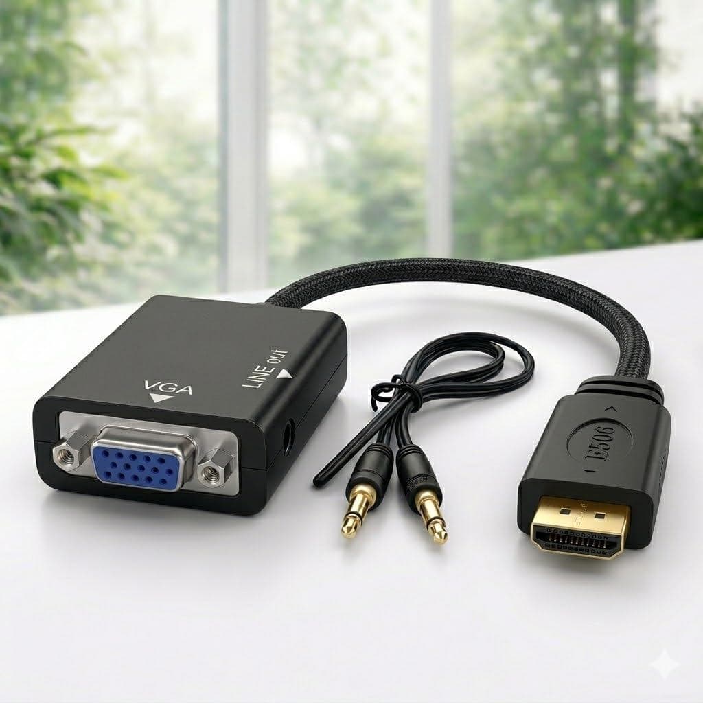 ADAPTADOR CONVERSOR DE HDMI PARA VGA COM ÁUDIO P2 - PC HDMI PARA MONITOR VGA