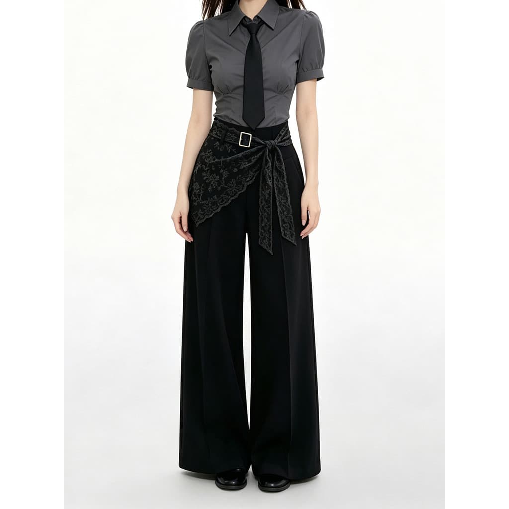 VERUMI preto rendas peido cortina terno calças femininas verão estilo fino Drape cintura alta mais magro olhar calças ca