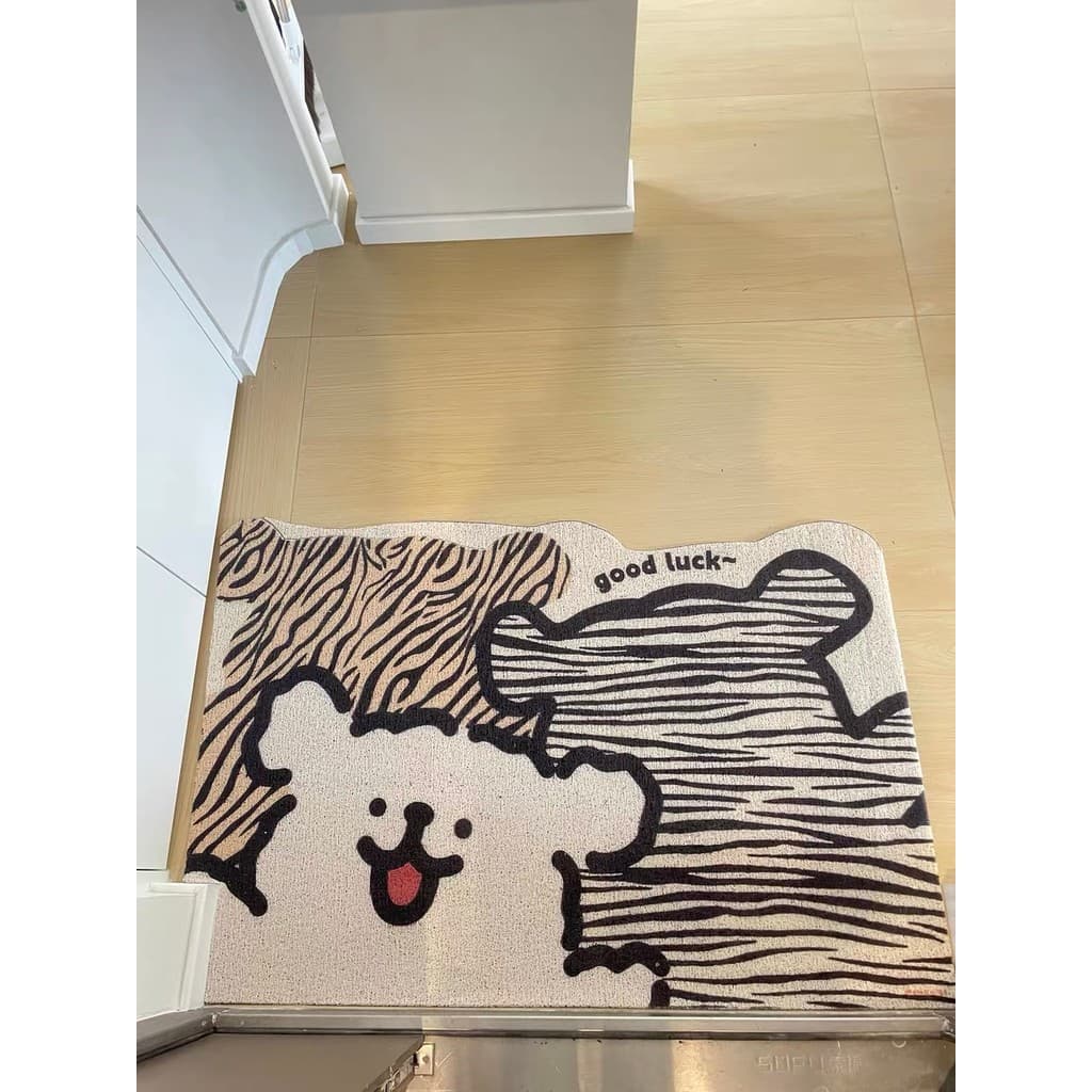 Linha filhote de cachorro porta de entrada círculo de seda tapete de pé de entrada dos desenhos animados raspagem lama e