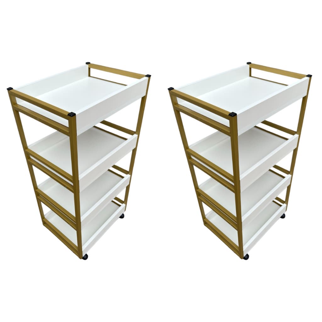 2 Carrinhos Industrial 80cm – 4 Prateleiras Amplas em MDF e Metalon Com Rodinhas