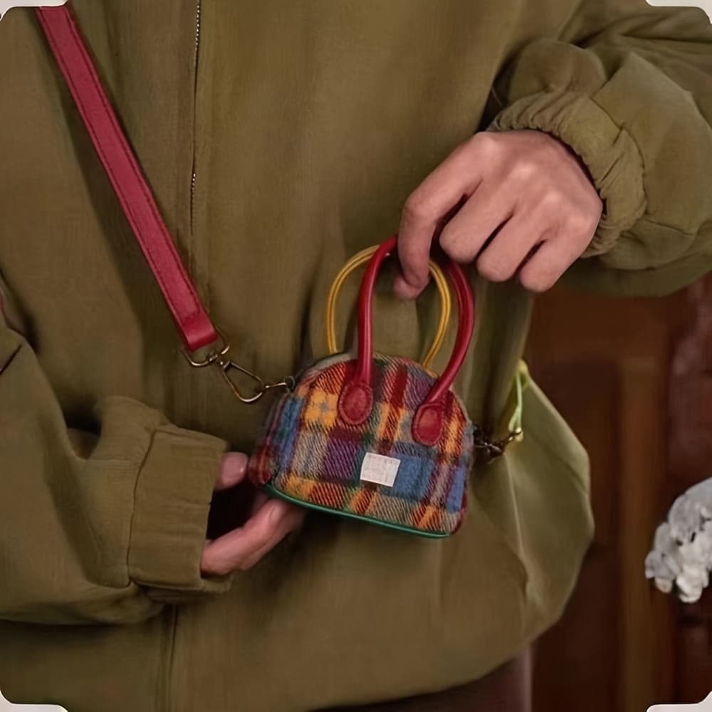 Bolsa Transversal Xadrez Retrô Chique para Mulheres, Elegante Bolsa de Ombro em Corduroy com Alça Ajustável, Fecho de Zí