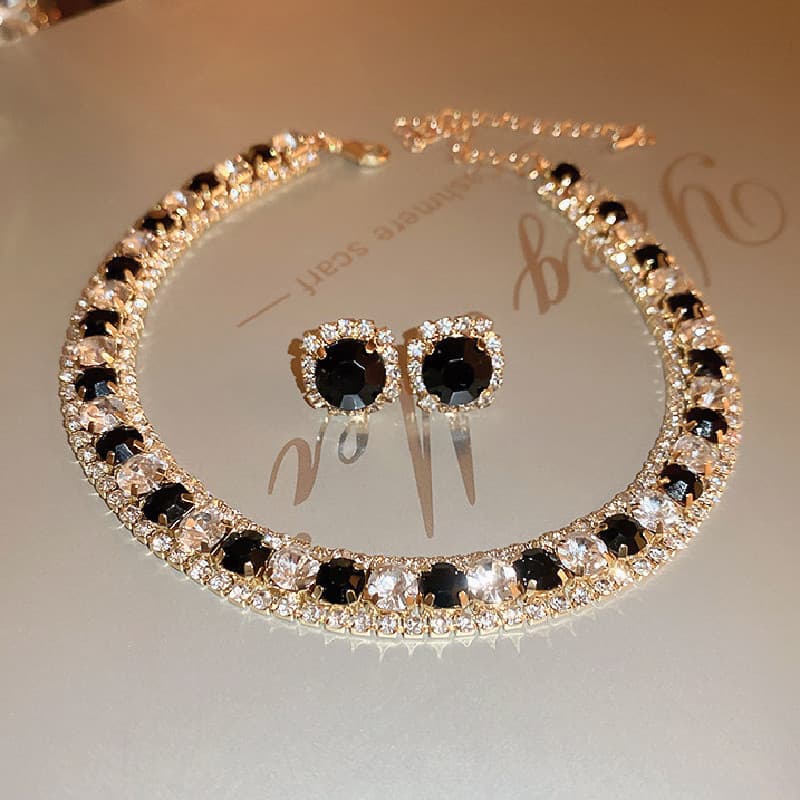 Conjunto de brincos de colar de cristal de luxo champanhe verde azul preto conjunto de joias de casamento para mulheres