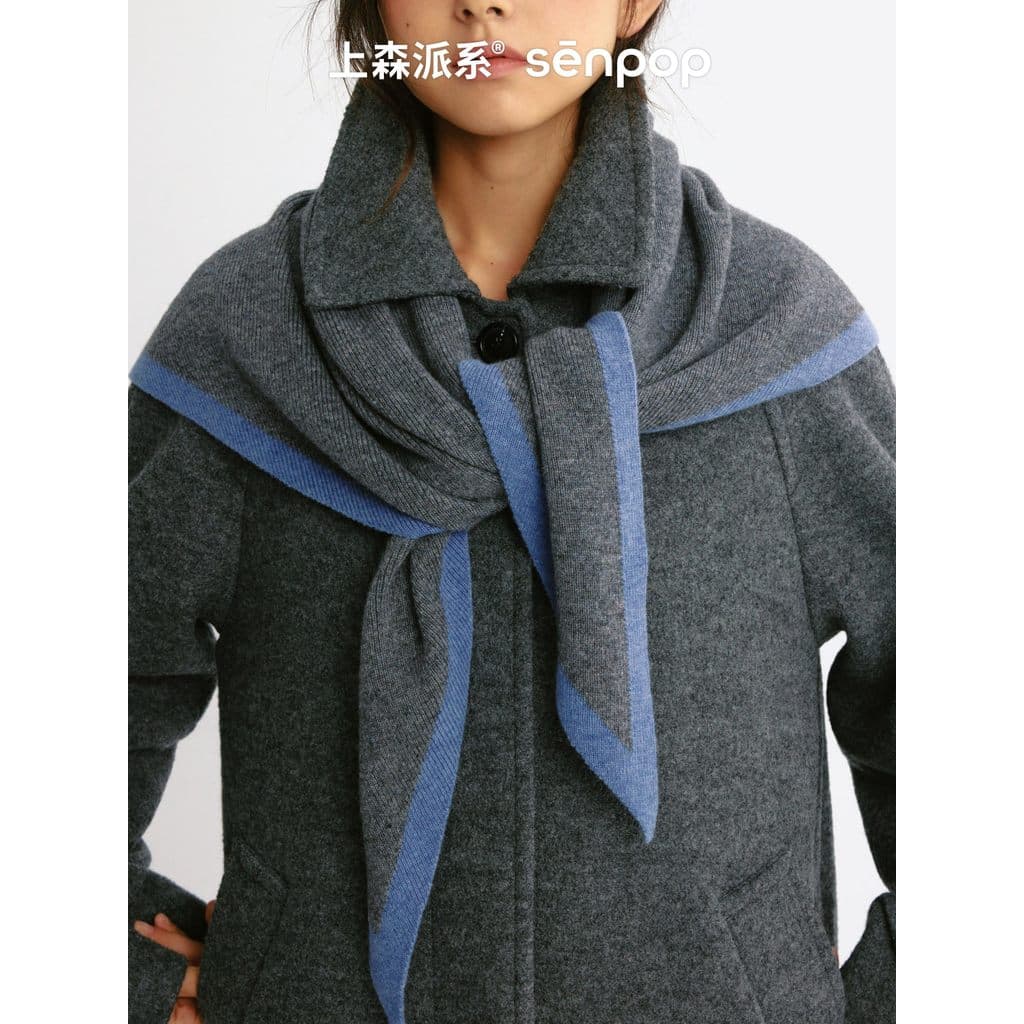Uemori Yak velo cachecol outono inverno lã triângulo cachecol feminino quente pescoço proteção azul cinza High-End senti