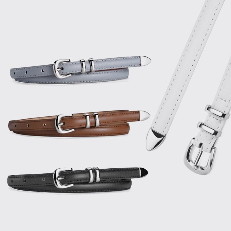 Cinto Fino Feminino – Fivela Prateada Versátil Simples Cintura Para Todas As Roupas ​