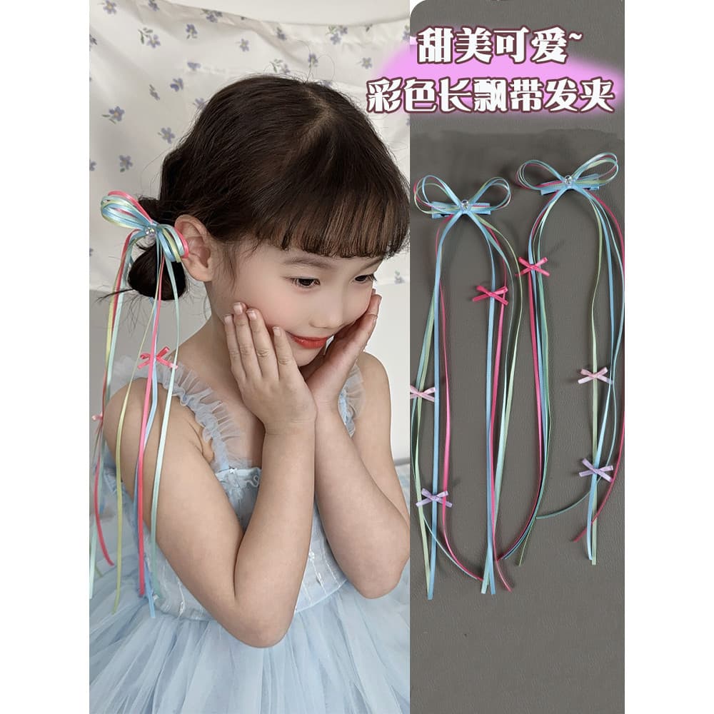 Crianças hairpin Super fada longo Streamer menina hairpin menina bebê rabo de cavalo par clipe estilo Ballet arco acessó