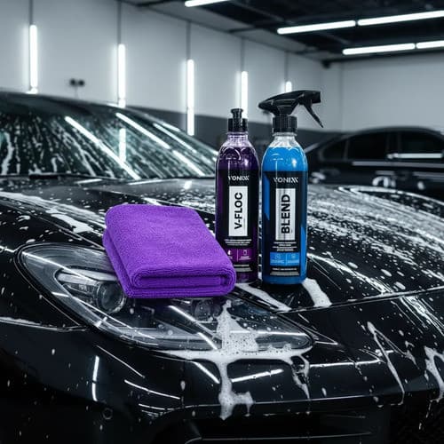 Kit Vonixx V-Floc 500ml + Blend Spray 500ml Cera Líquida Automotiva Shampoo Brilho Proteção Microfibra