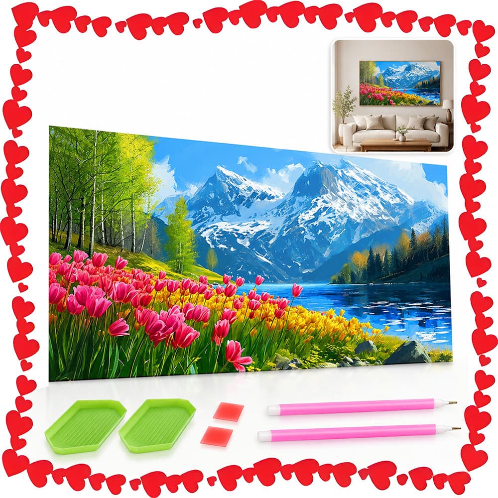 40 x 70 cm, Conjunto de Pintura artística Tulipa com diamantes quadrados 5D para decoração de parede DIY