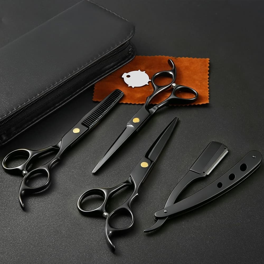 Conjunto 4 Tesouras Profissionais Bomvink para Cabelo, Aço Inoxidável, Corte e Desbaste para Barbearia e Salão