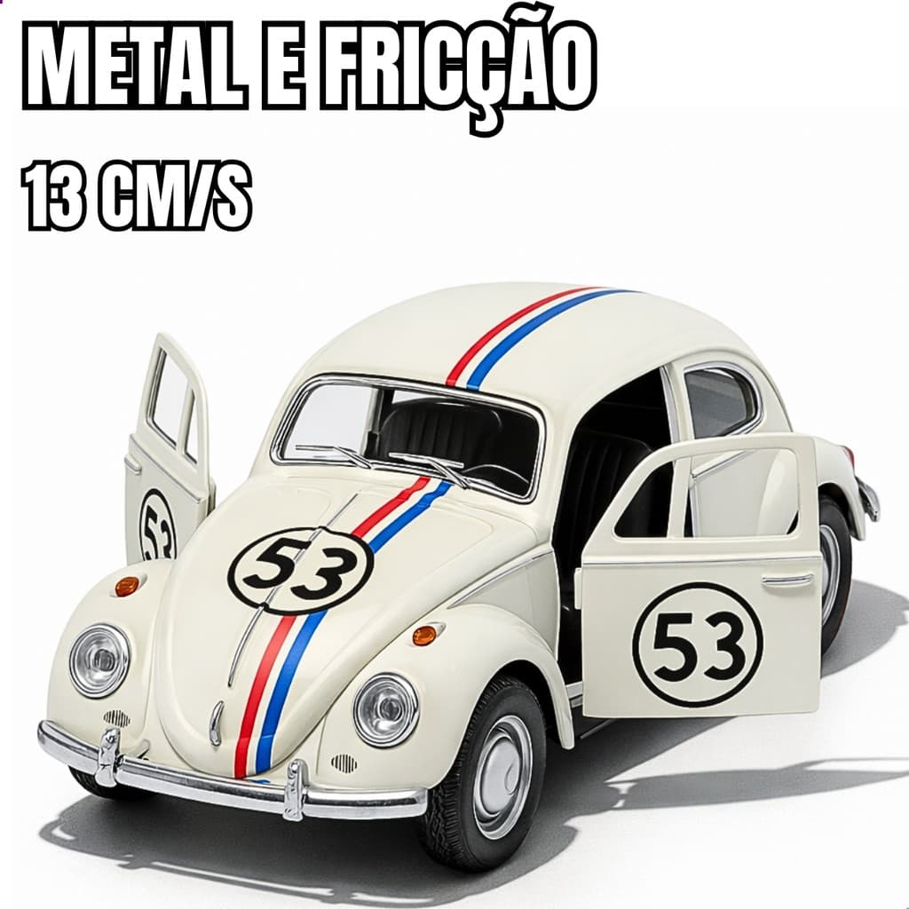Miniatura de Metal Fusca Herbie 53 – Clássico, Detalhes Realistas e Portas Móveis