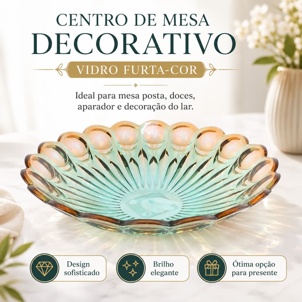 Centro de Mesa 30cm Plástico Cristal Verde Âmbar Decorativo Esferas Bicolor Keita