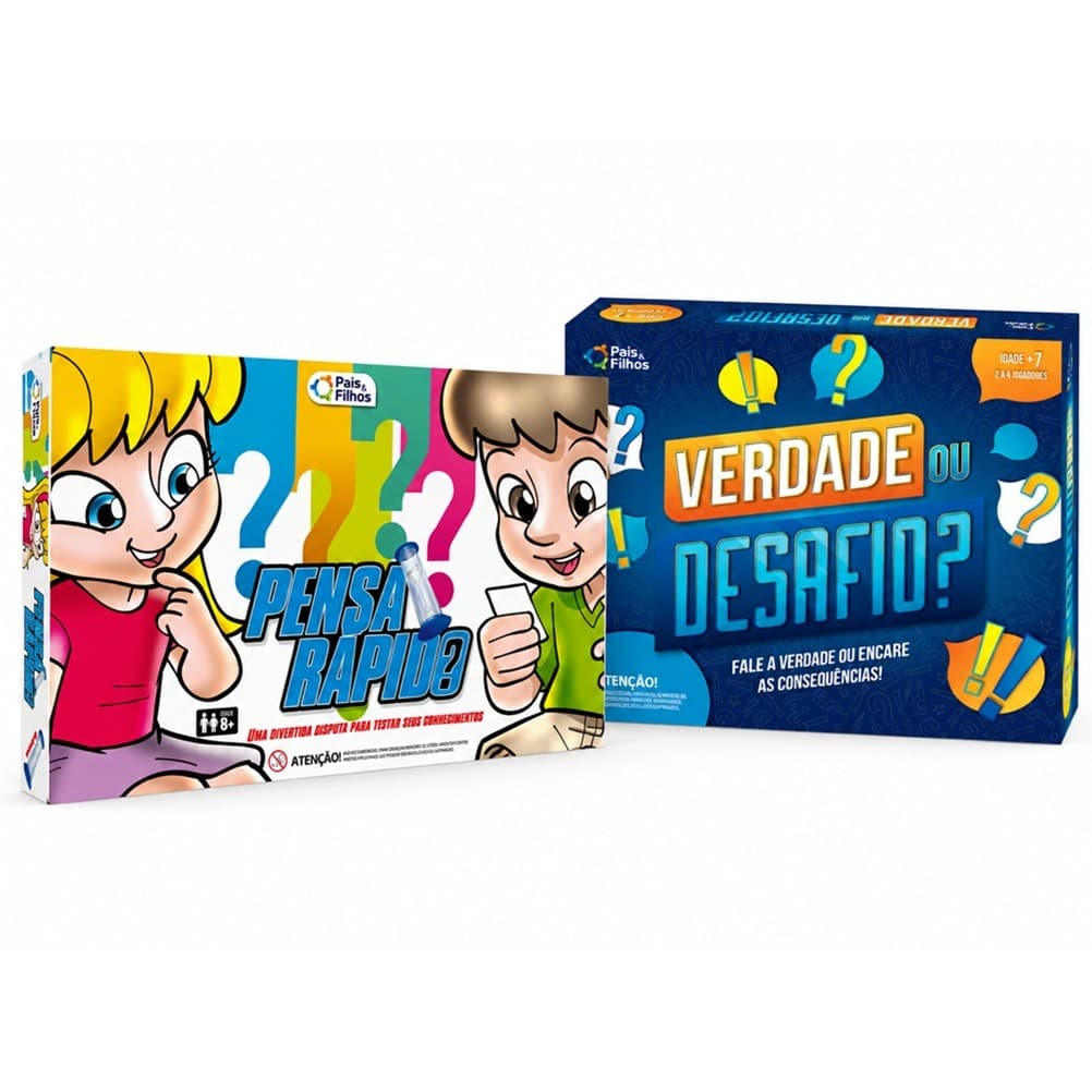Kit Jogos de Mesa Tabuleiros Pensa Rápido Verdade ou Desafio