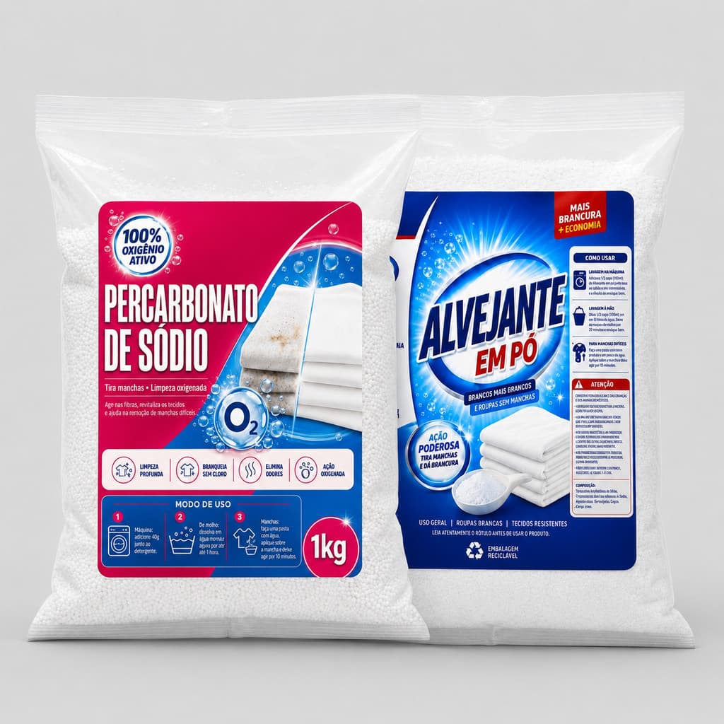 Kit Percarbonato E Alvejante Remove Manchas Roupas Brancas Limpeza Profunda Lavanderia