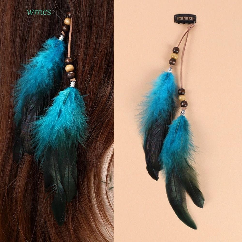 WMES1 Cocar De Penas , Faixa De Cabelo Com Borla Longa Estilo Boho Elegante Contas Ciganas