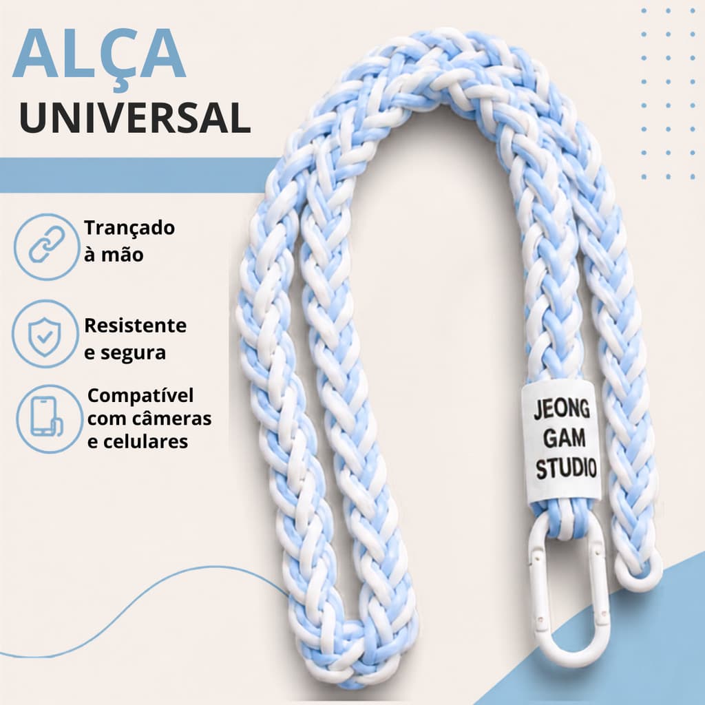 Cordão Alça De Pescoço Para Celular E Câmera Trançada À Mão Com Mosquetão Reforçado