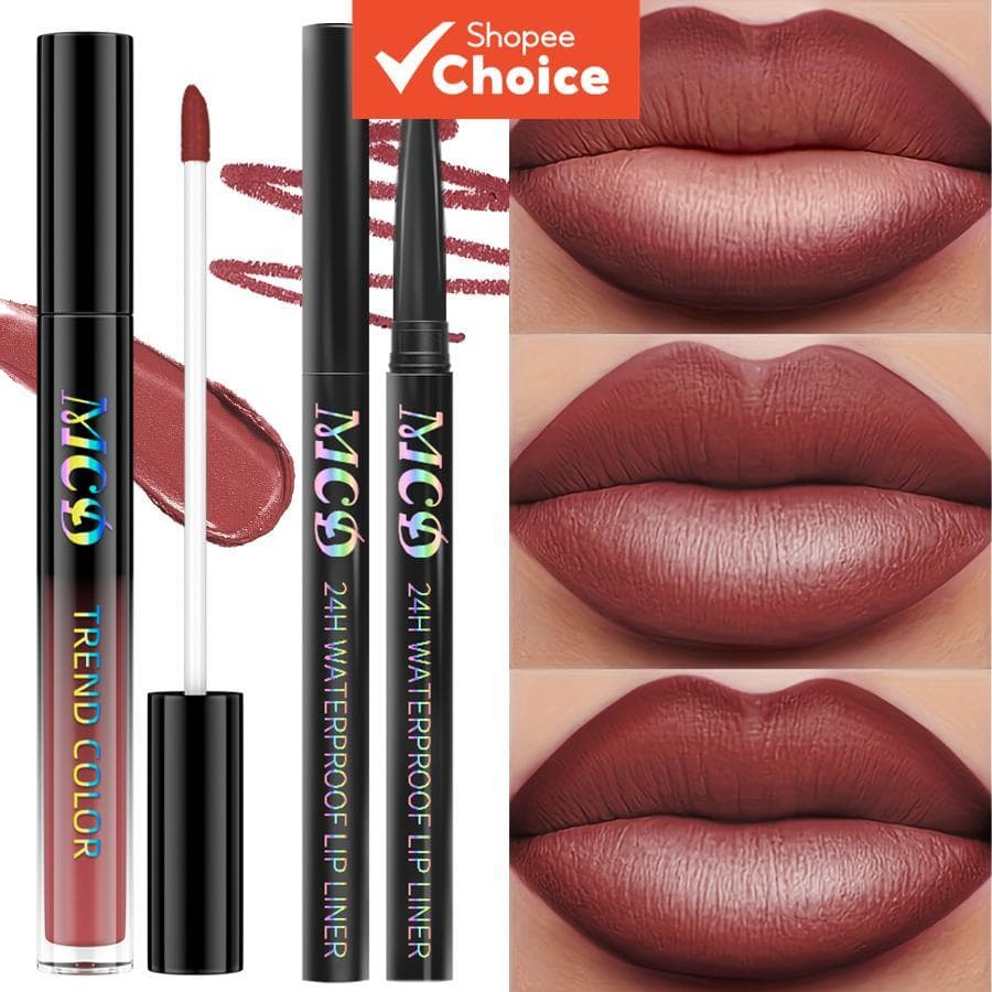 Conjunto 2 peças de brilho labial e delineador labial, batom líquido nude à prova d'água, brilho labial e mancha