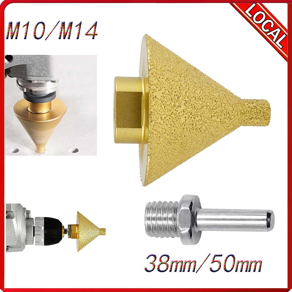 Broca de fresagem de furo de chanfradura de diamante, M10/M14, diâmetro 38 mm/50 mm, com 1 haste de ligação