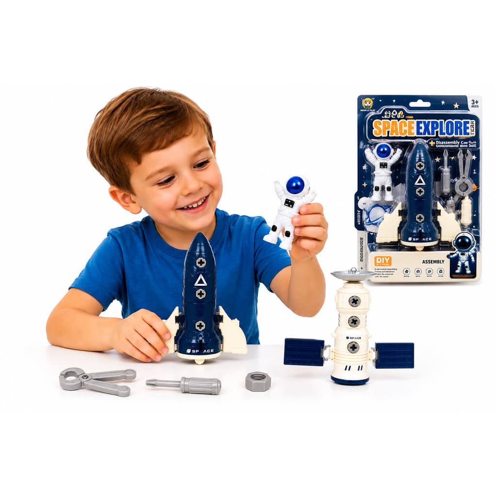 Kit 2 Boneco Foguete Satélite Monta Desmonta Nave Astronauta