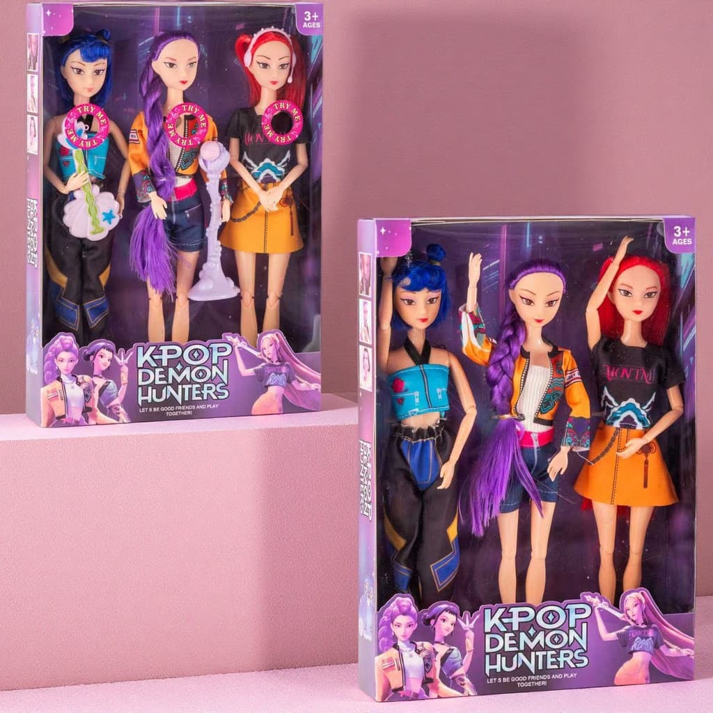Boneca de Vinil K-POP Caçador de Bruxas de 30cm, Conjunto de Três Peças, com Acessórios, Brinquedo Musical de Presente Q