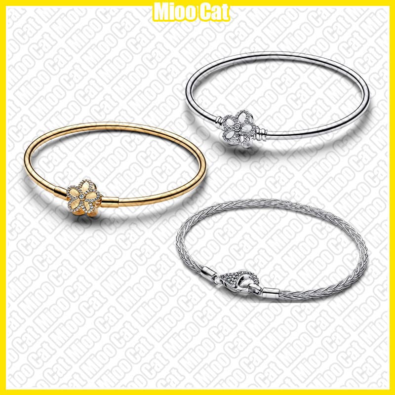 Pulseira DIY em formato floral, totalmente incrustada com diamantes, banhada a prata S925 + bolsa de veludo BMK7 LKG3