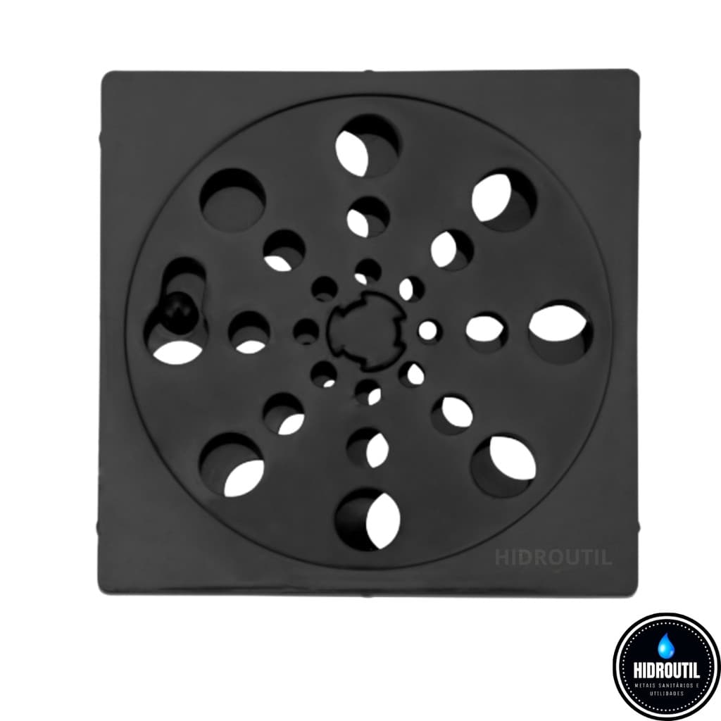 Ralo Quadrado Preto 15x15 ABS Abre e Fecha Antiodor para Banheiro