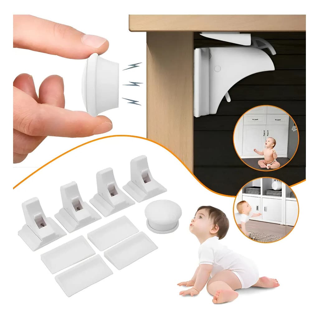 Kit 16 Un. Trava Magnética Segurança Infantil Armário Gaveta Porta Protege