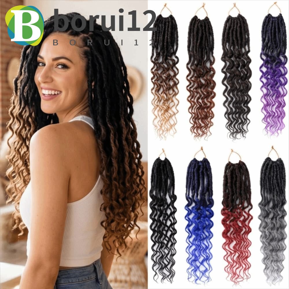 BORUIB 12 Fios Locs Crochê Cabelo , 18 Polegada Sintético Trança Extensão Do Ombre Onda Profunda Falso