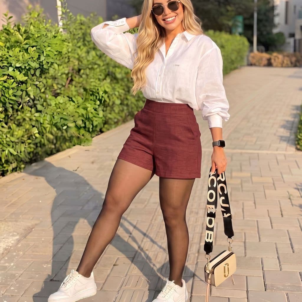 Short Feminino Duna Linho Cintura Alta Soltinho Confortável com Bolso Outono Inverno Verão