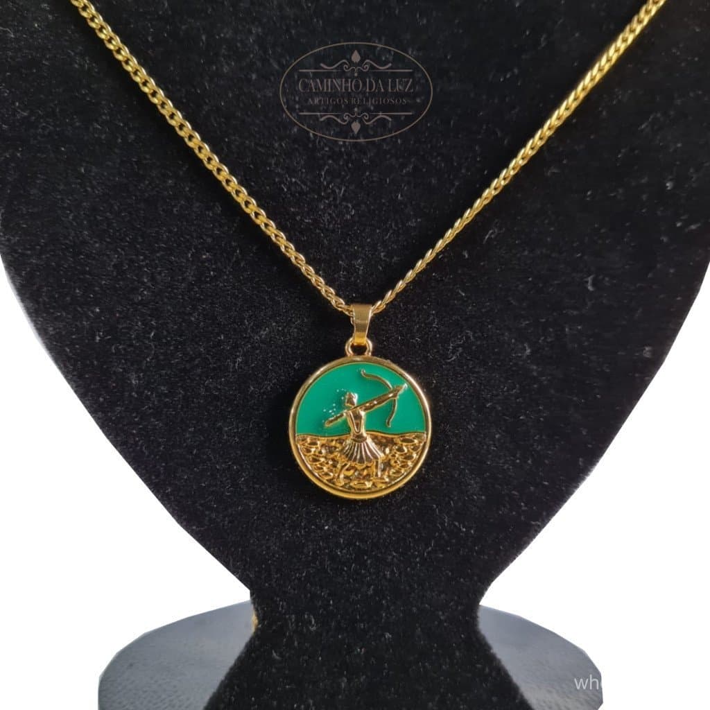 Kit Pingente Oxóssi Banhado a Ouro 18k Umbanda Candomblé + Corrente 60cm