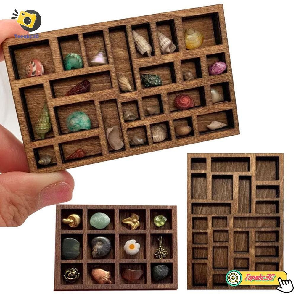 Prateleira De Bugigangas Em Miniatura TOPABCC , Compartimentos De Grades Variadas , Mini Porta-Joias , Marrom Para Casa