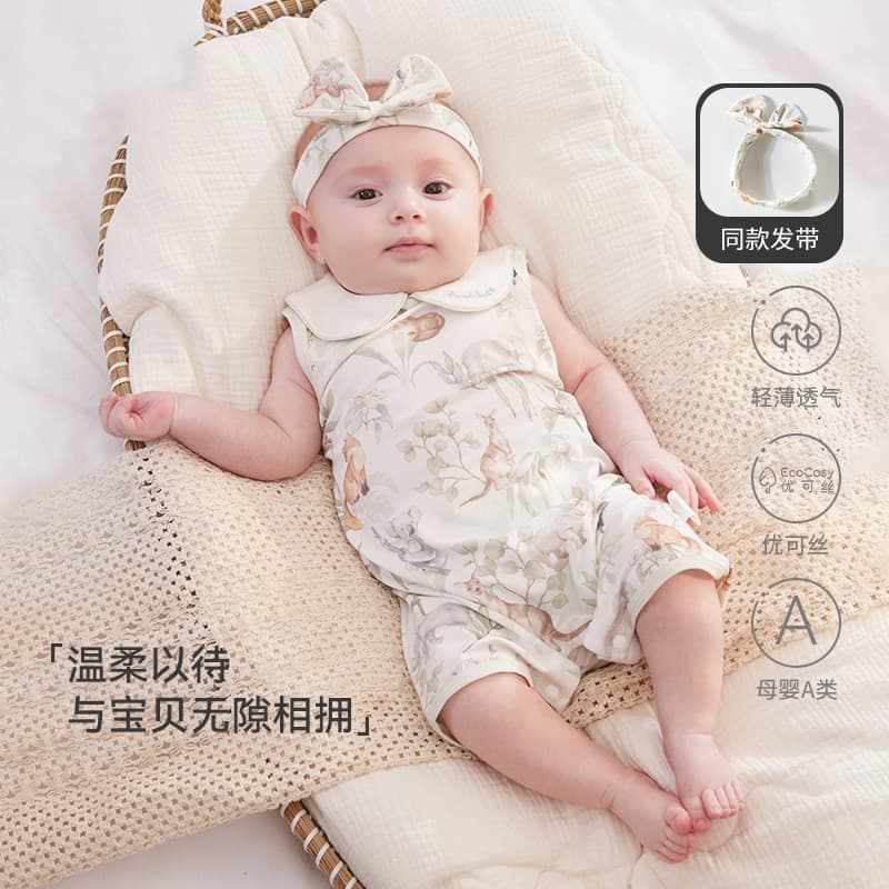Macacão de bebê verão estilo fino masculino feminino bebê sem mangas macacão roupas recém-nascidos bebê Outing macacão v