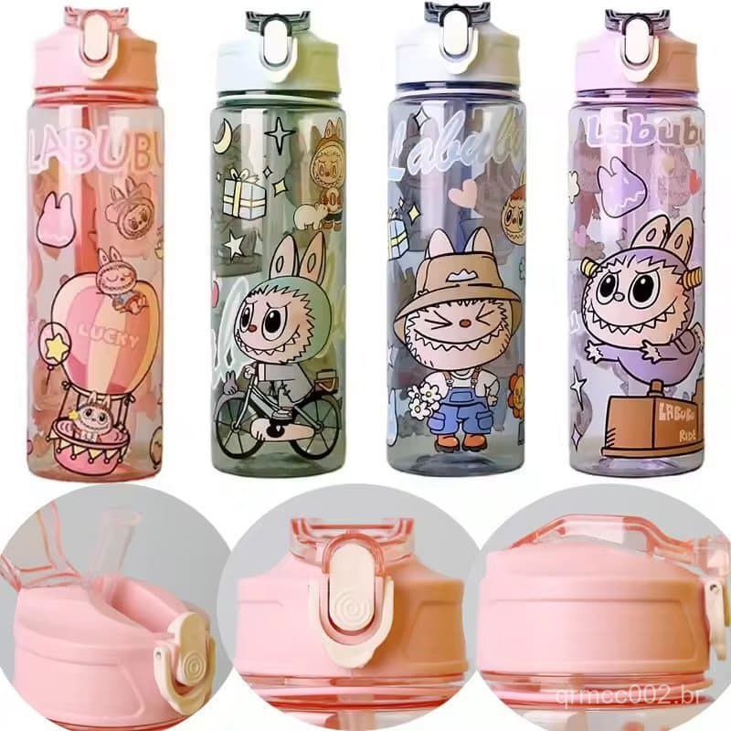 Garrafa De Água Portátil De Viagem 800Ml Cartoon Labubu Com Canudo-Alta Capacidade E Ótimo Presente De Aniversário Para