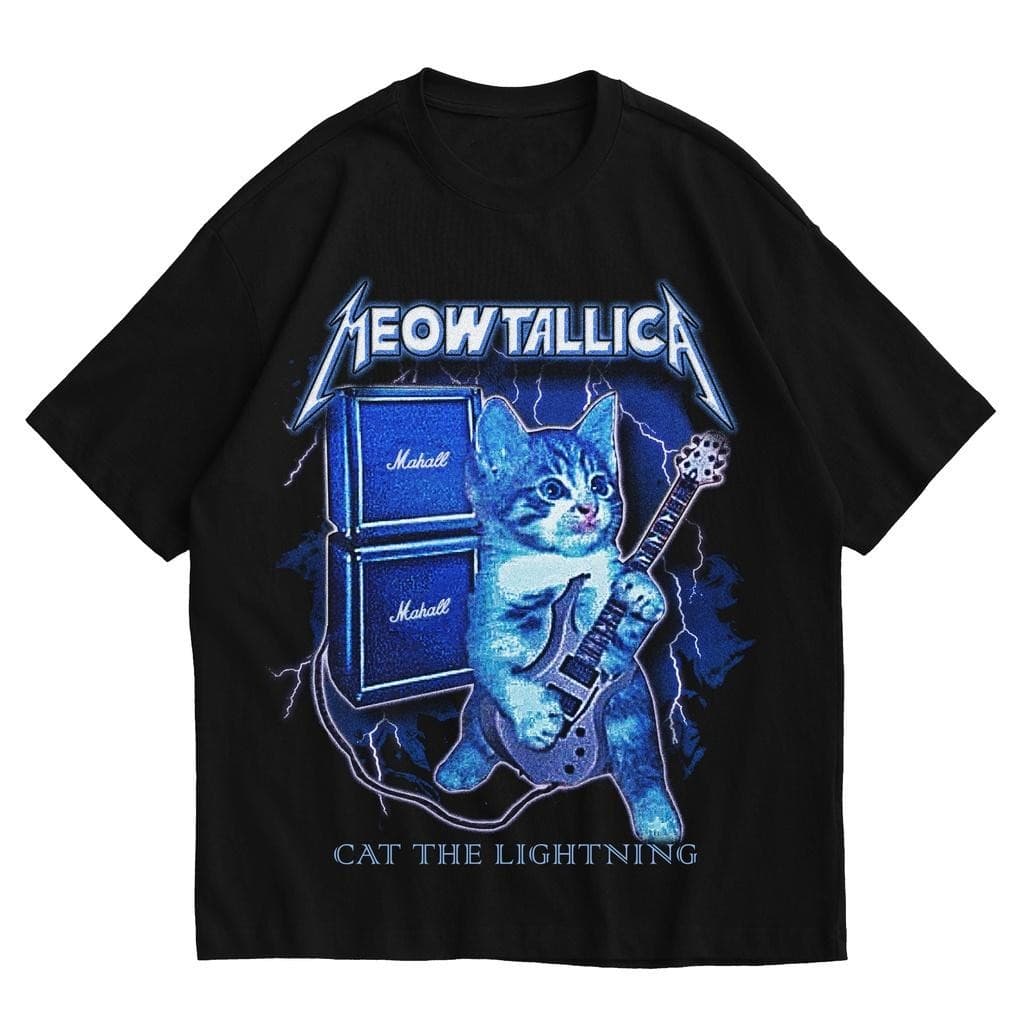 Camiseta Unissex com estampa MEOWTALICA GATO GUITARRA 100% Algodão Envio Rápido