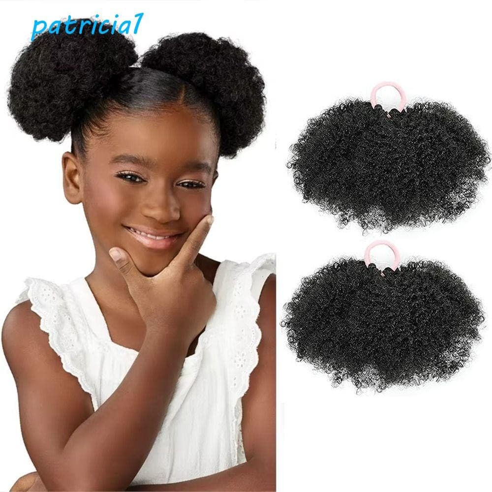 PATRICIA1 2 Peças Mini Coque De Cabelo Encaracolado Afro , Rabo De Cavalo Sintético Elástico Preto Infantil , Natural