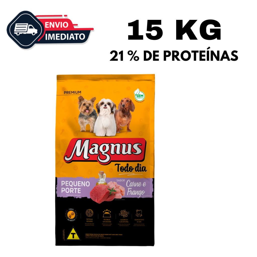 Ração Magnus Premium Todo Dia 15Kg Cães Adultos Pequeno Porte Sabor Carne e Frango
