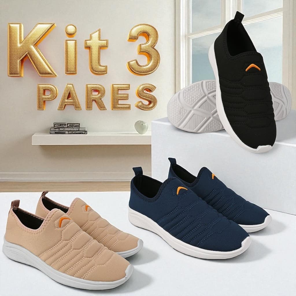 Kit 3 Pares, Tênis Calce Fácil Adulto Feminino