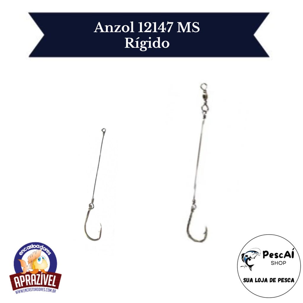 Anzol Encastoado - 12147 MS - Encastoadores Aprazível - Rígido - Nickel - Cartela - Vários Tamanhos