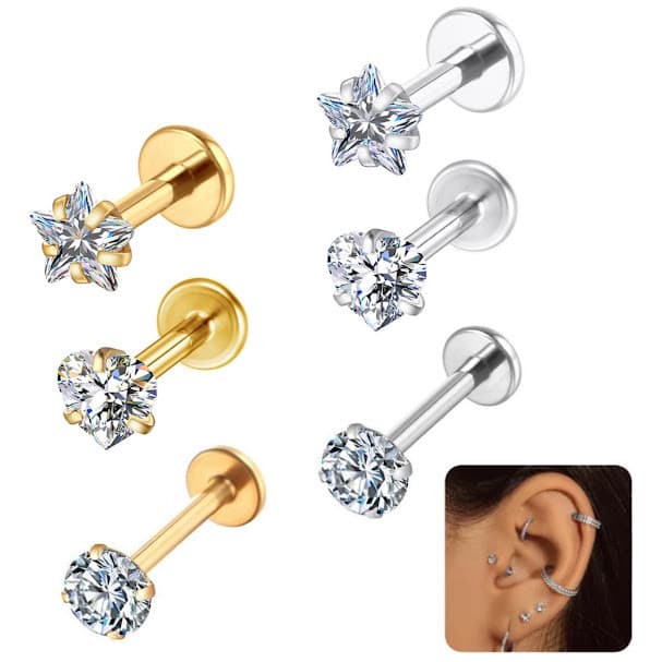 Piercing Labret Ponto de Luz Aço Cirúrgico Trágus Helix Flat
