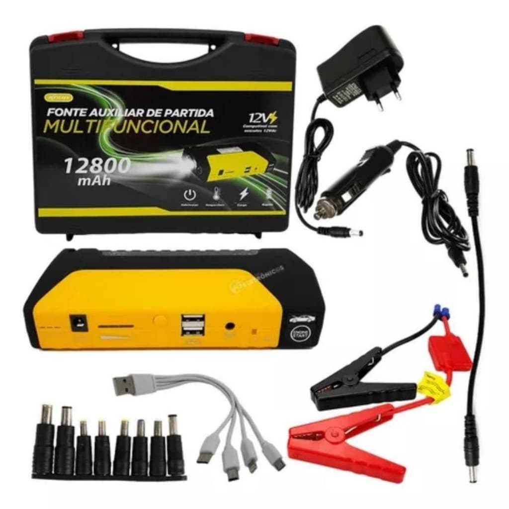 Auxiliar de Partida Multifuncional 12800mAh 12v Moto Carro KP-TC07A+