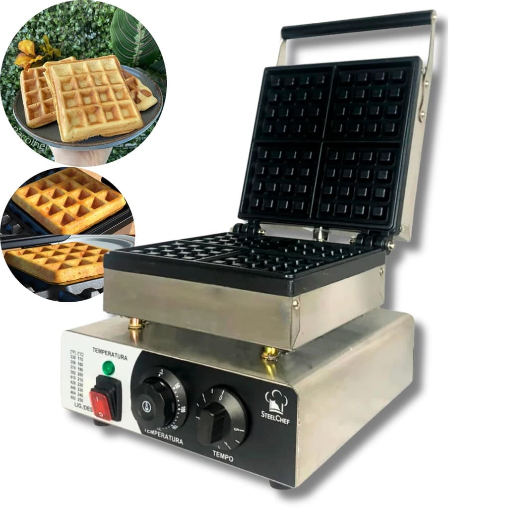 Máquina de Waffle Quadrada Profissional em Inox Antiaderete Waffleira 220v