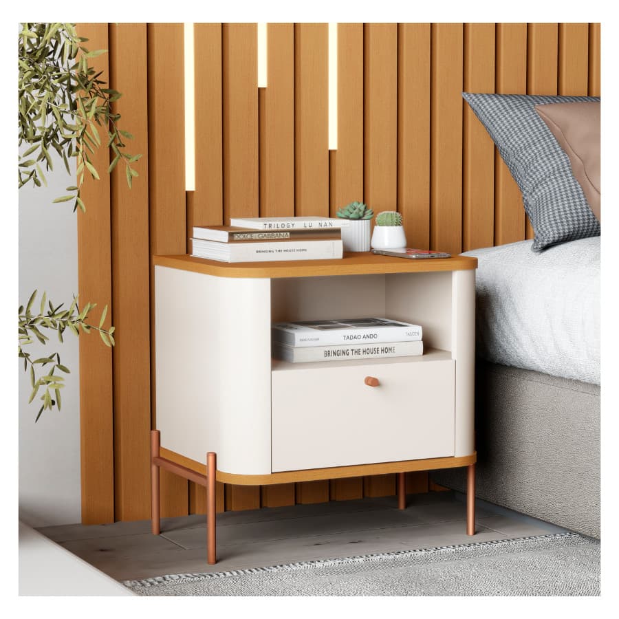 Mesa Cabeceira Tucupí Slim Off Nature Bronze JB Bechara Moderna para Quarto Casal ou Solteiro