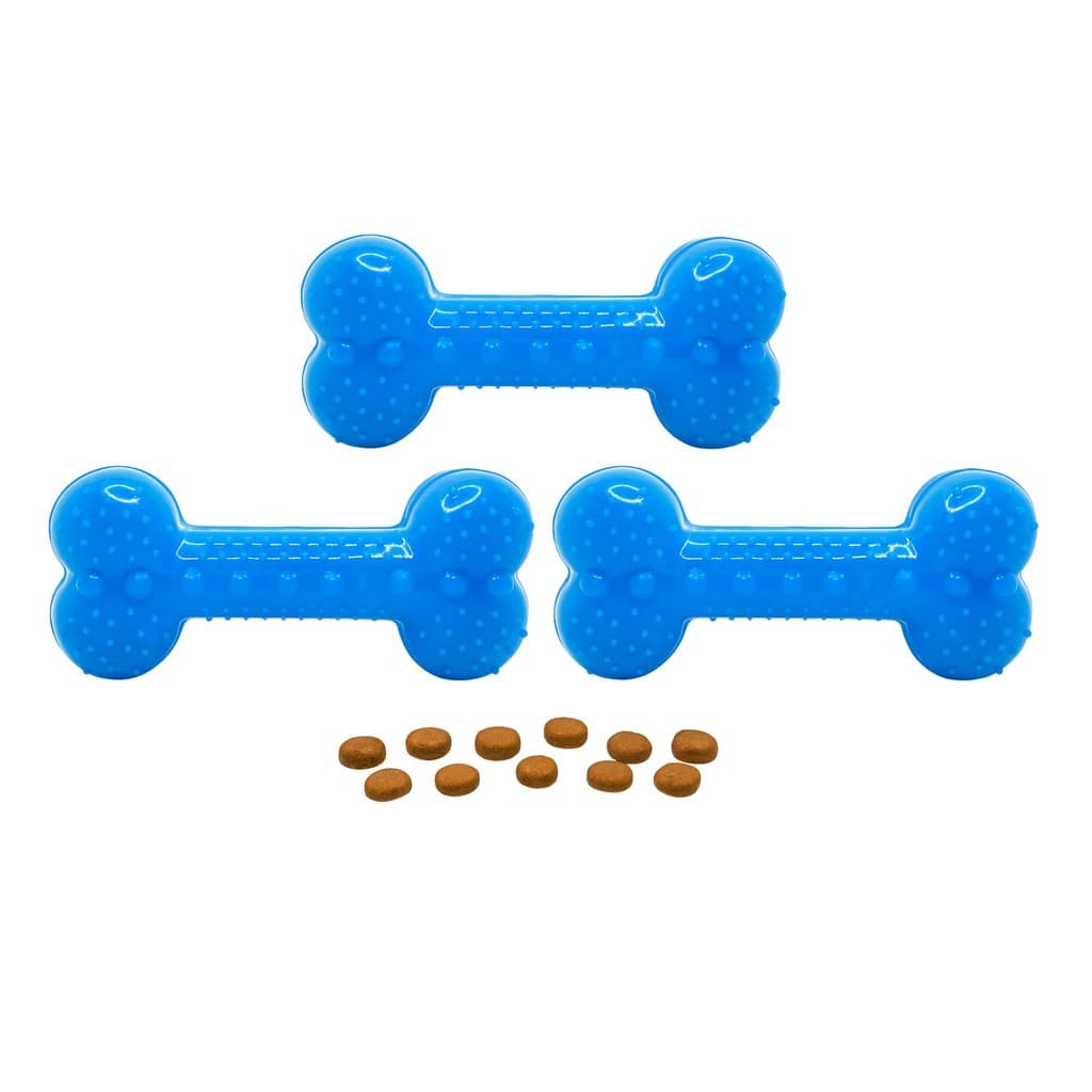 Kit 3 Osso Interativo para Cachorro com Petiscos Azul Neon Borracha