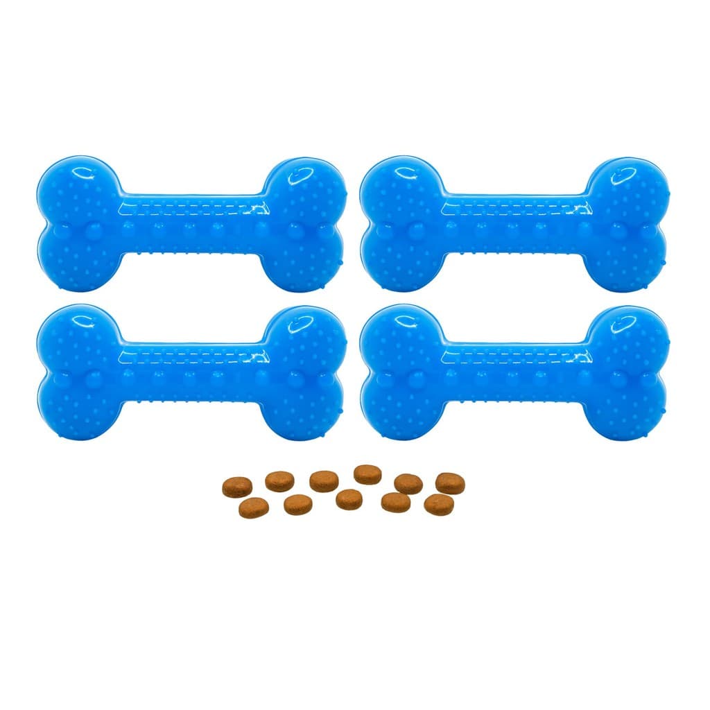Kit 4 Osso Interativo para Cachorro com Petiscos Azul Neon