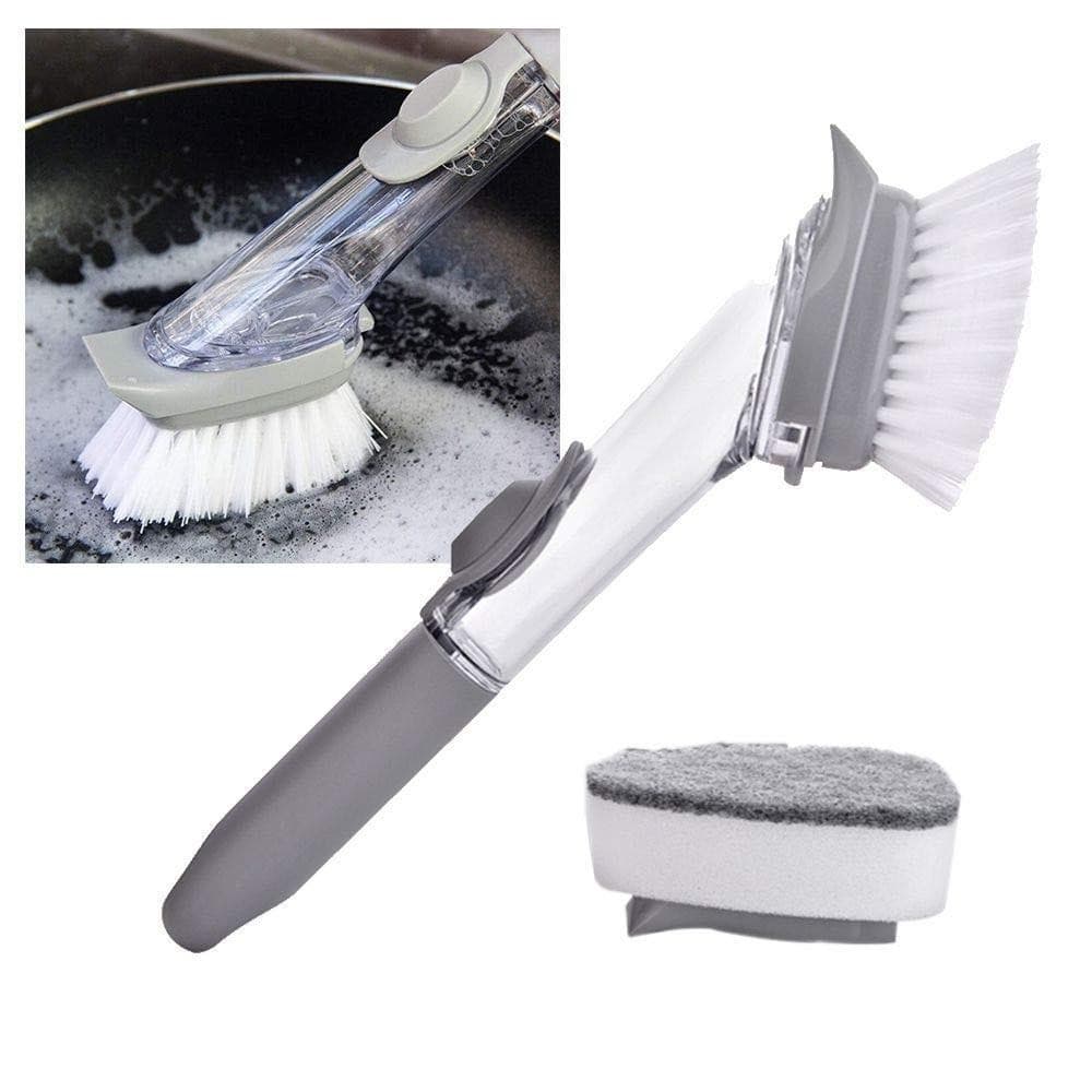 ESCOVA DE LIMPEZA AUTOMATICA 4 EM 1 COM DISPENSER DETERGENTE RASPA ESPONJA BANHEIRO CHURRASQUEIRA