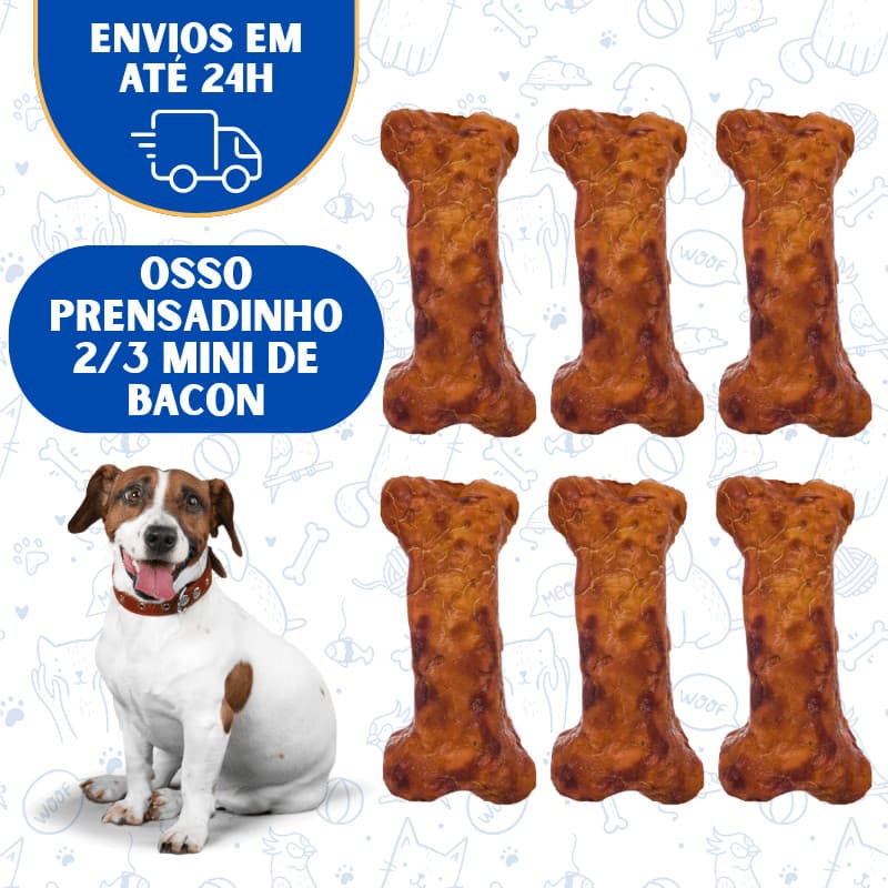 Petisco Natural para Cachorro Osso Prensado Mini Defumado Bacon 6 Unidades