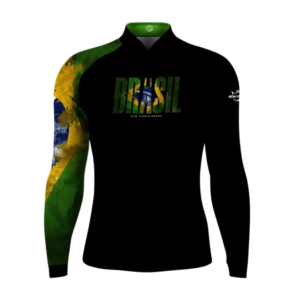 nf 49 - Camisa Camiseta Pesca e Esportes Patriota Gola Zíper Proteção Solar UV New Fisher - NF49