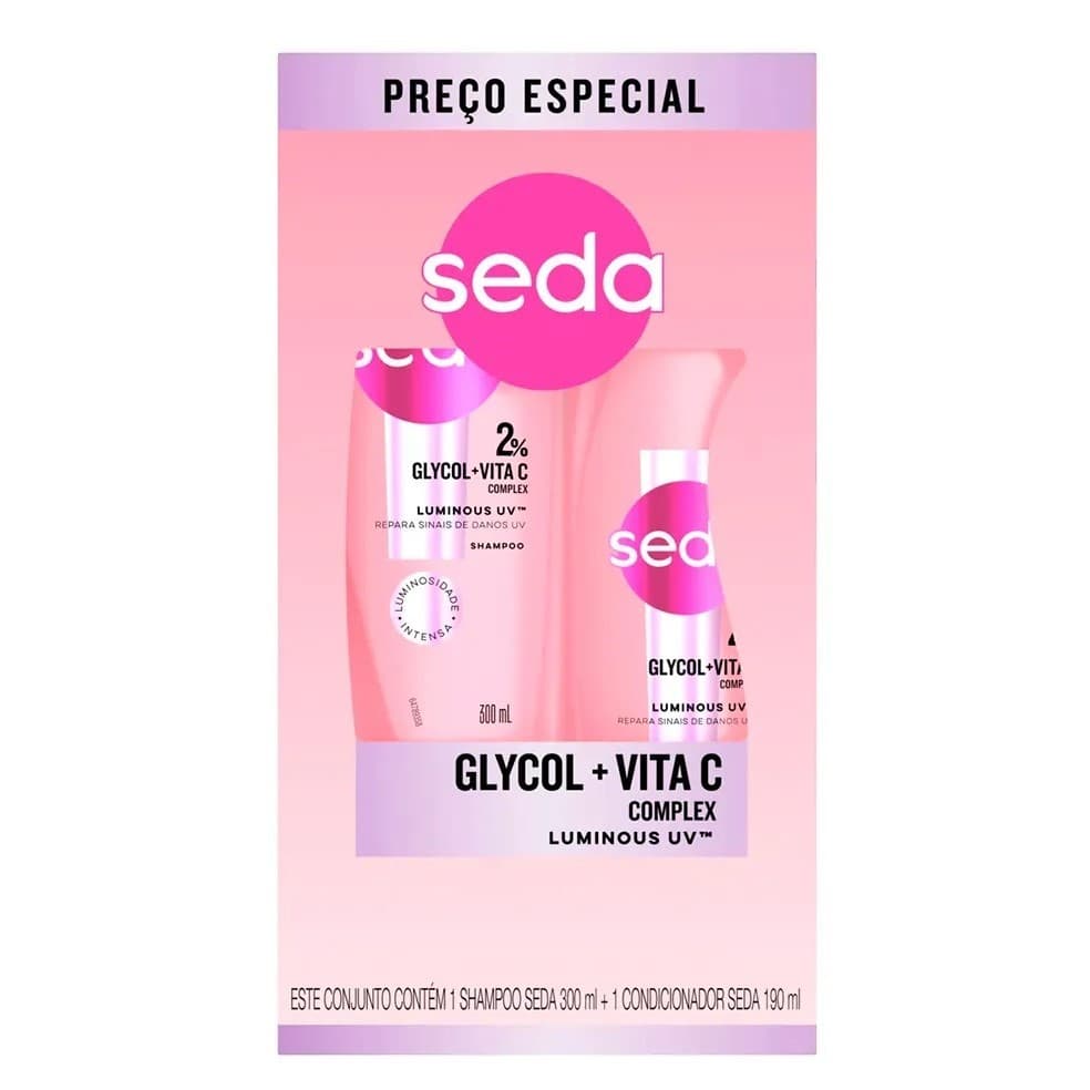 Kit Seda Luminous UV Shampoo 300ml + Condicionador 190ml Glycol + vita C