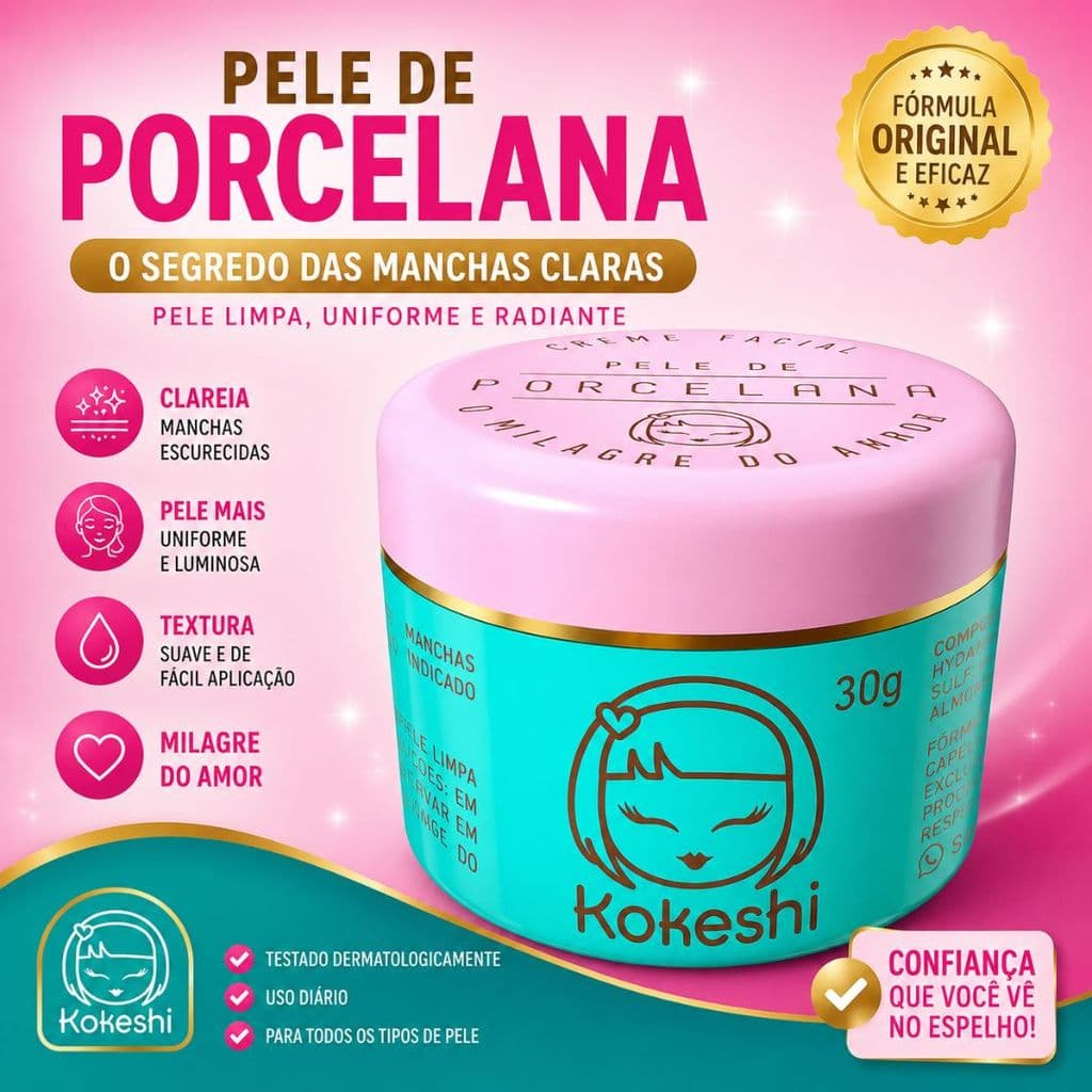 Hidratante Creme Facial Pele De Porcelana Kokeshi 30g Milagre do Arroz