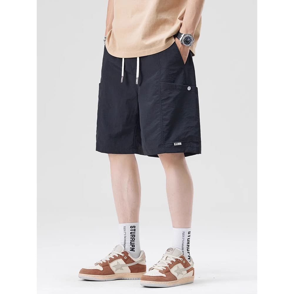 2025 novo estilo de verão shorts casuais masculinos preto macacão de seda gelo shorts masculinos verão calças esportivas
