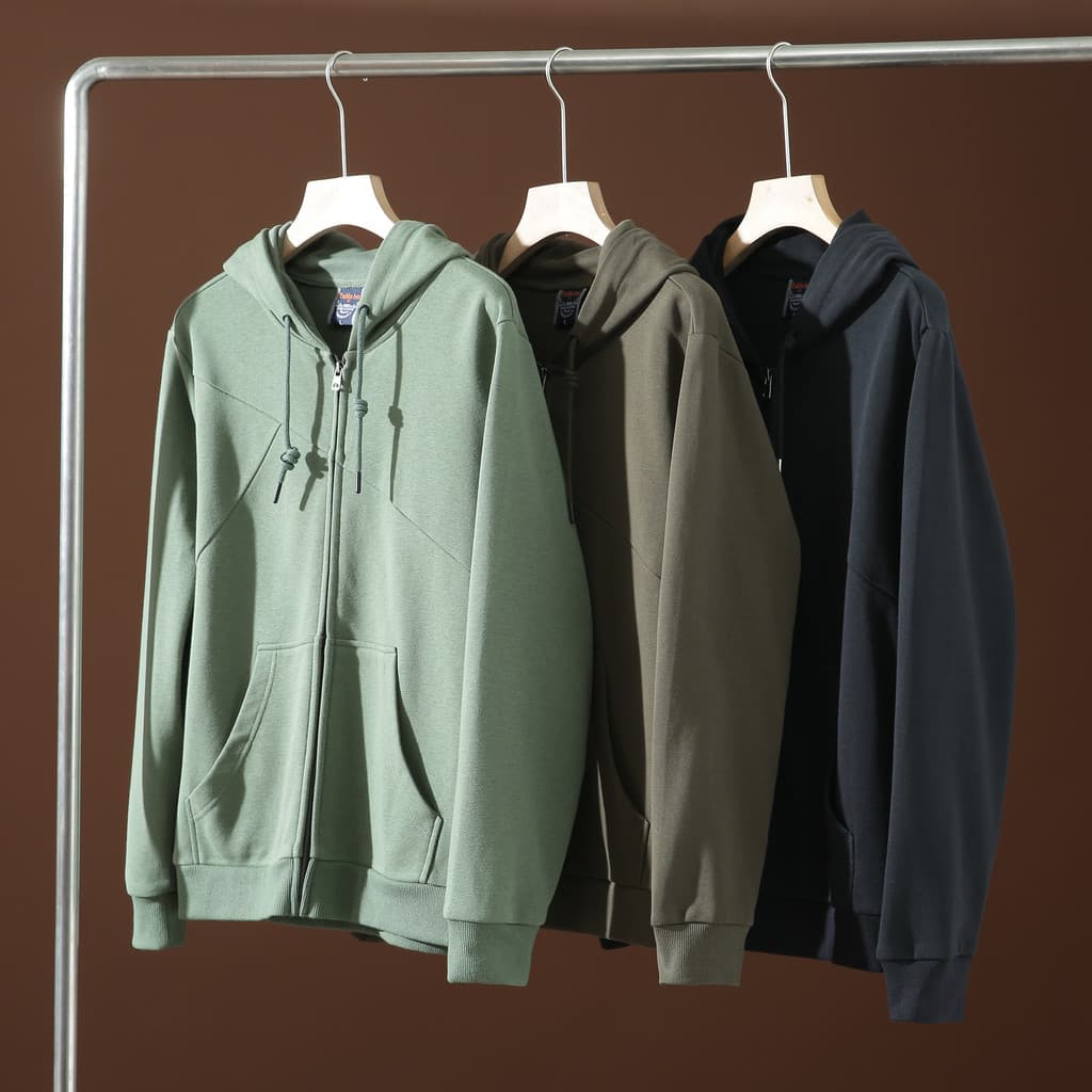 Designer linha roupas lavadas de alta densidade algodão Terry outono esportes masculinos Casual jaqueta com capuz moleto