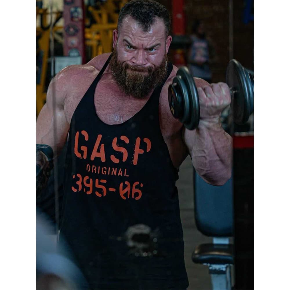Gasp gasp masculino americano cara resistente em forma de I camisola muscular Fitness musculação esportes solto algodão